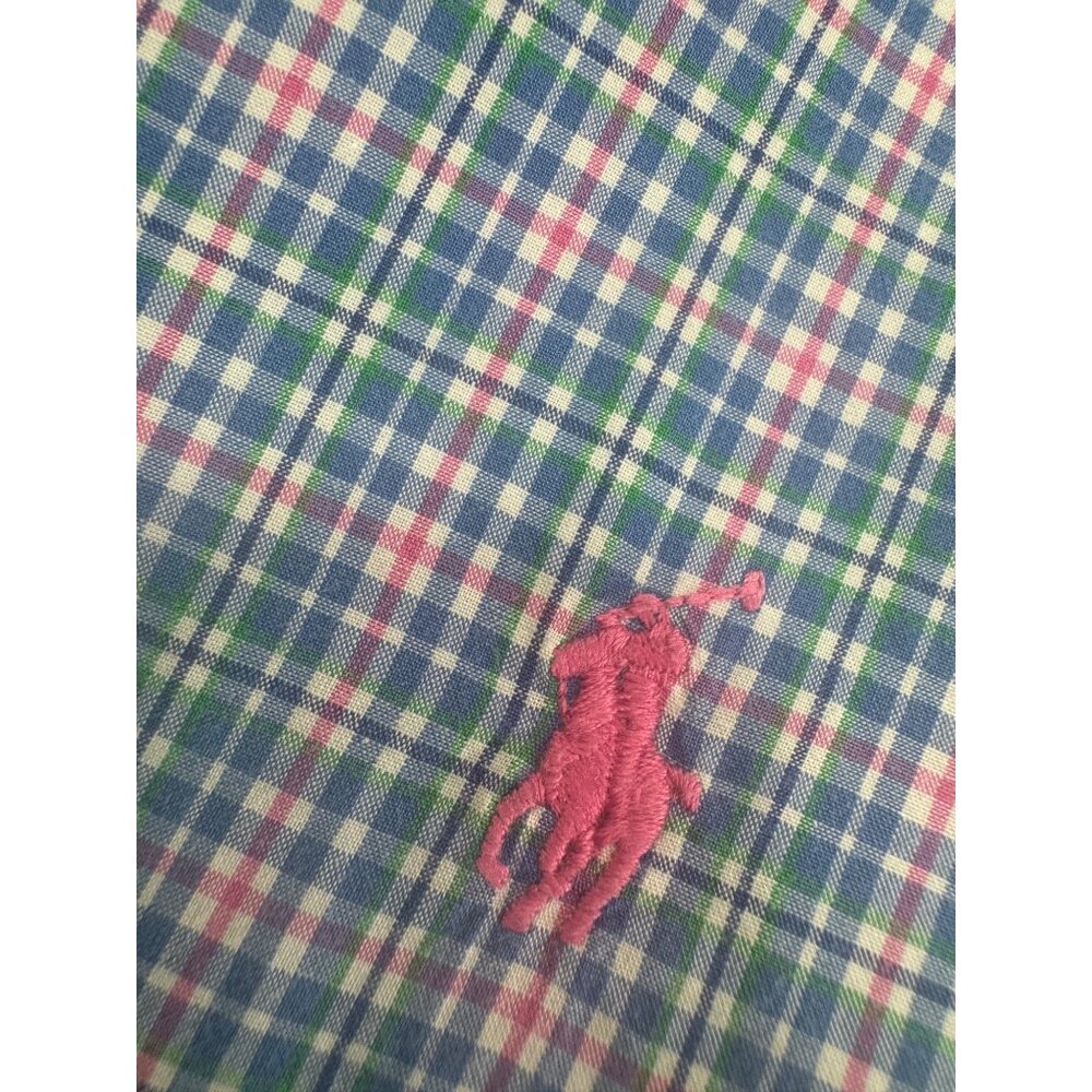 Polo Ralph Lauren Men Shirt Large L Madras Button UP Long Sleeve Blue Pink - Picture 3 of 8
